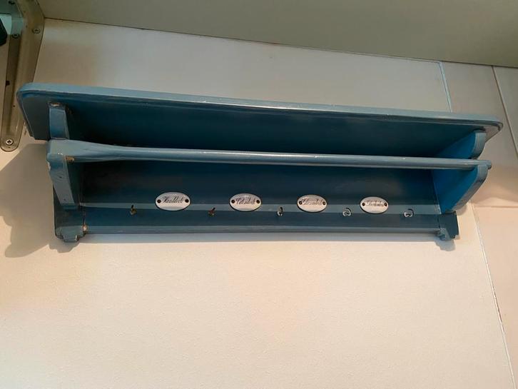 Antiek theedoekenrekje 4 porseleinen plaatjes Oud Blauw, Antiek en Kunst, Antiek | Keukenbenodigdheden, Ophalen of Verzenden