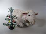 Oud/antiek kerstschaap met vacht en glazen ogen 29 cm lang, Ophalen of Verzenden