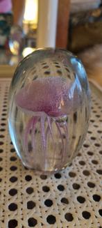 Glazen presse-papier met paarse kwal, Ophalen of Verzenden