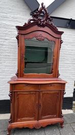 antieke mahonie kast, vitrinekast, servieskast, 230 cm hoog