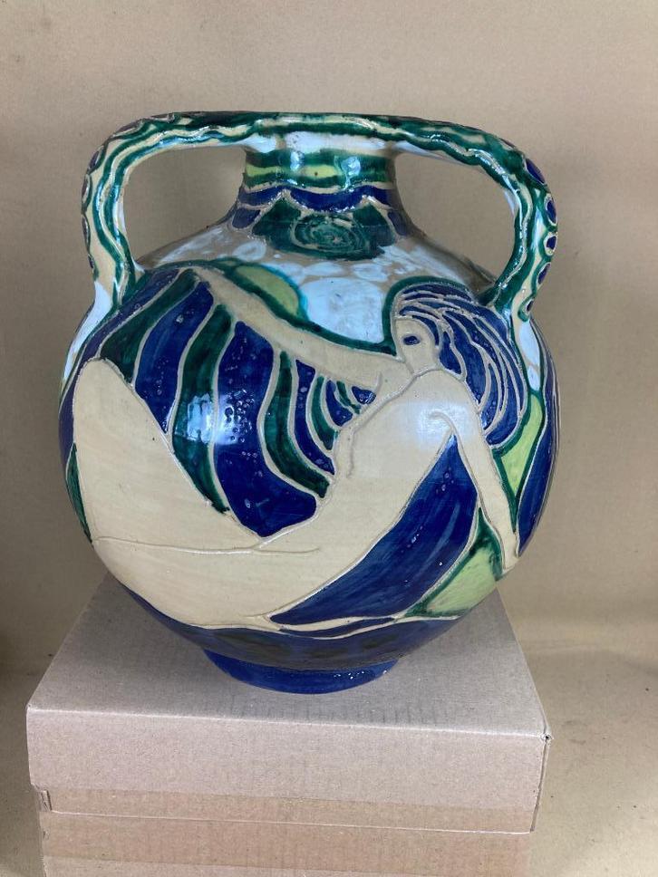 Jugendstil aardewerk kruik gemerkt L.G.R.E.P., Antiek en Kunst, Antiek | Vazen, Ophalen of Verzenden
