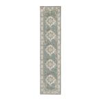 Vintage loper - Spring Medaillon Groen/Creme - 80x250cm, Wit, 200 cm of meer, Zo goed als nieuw, Rechthoekig