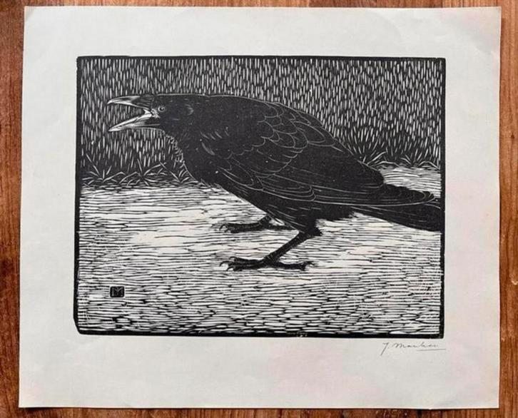 Jan Mankes / Originele Houtsnede Schreeuwende Kraai 1918, Antiek en Kunst, Kunst | Etsen en Gravures, Ophalen of Verzenden