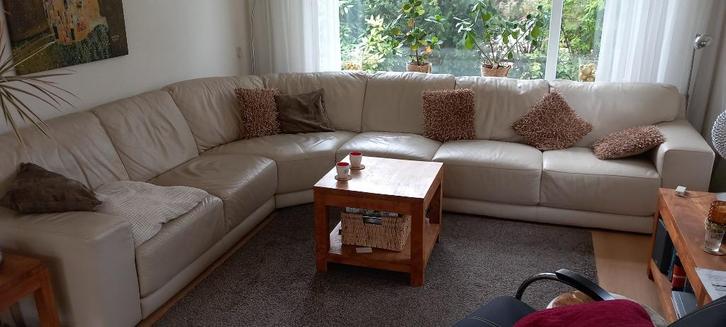 Hoekbank. Groot. Leer. Beige. 3,5 / 3 mtr., Huis en Inrichting, Banken | Bankstellen, Gebruikt, Hoekbank, Vierpersoons of meer