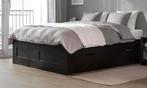Compleet Bed 160x200cm IKEA BRIMNES incl matrassen + topper, Ophalen, Gebruikt, Zwart, Tweepersoons