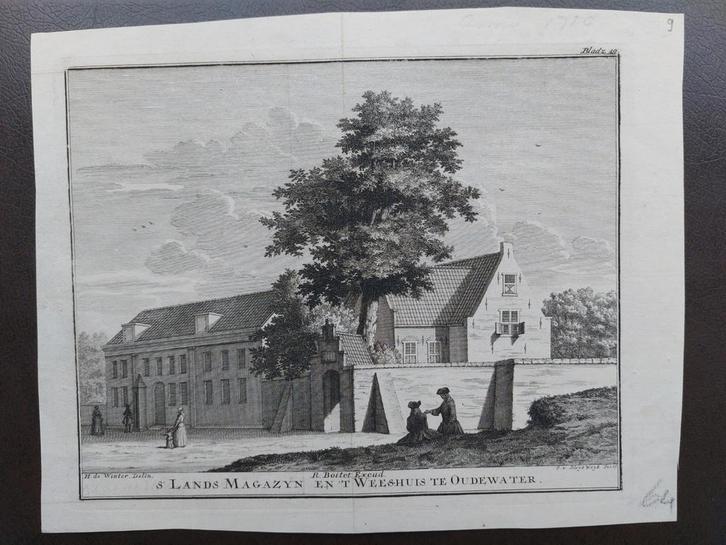 9 / 's lands magazyn en 't weeshuis te Oudewater, Antiek en Kunst, Kunst | Etsen en Gravures, Ophalen of Verzenden