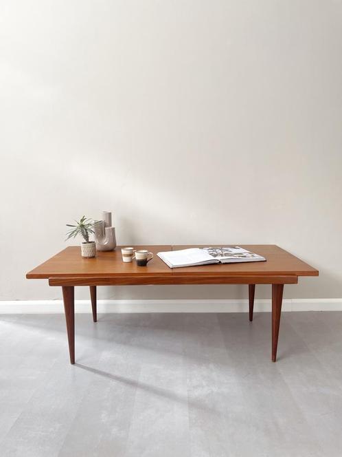Vintage teak salontafel, omkeerbaar blad, jaren 60, Huis en Inrichting, Tafels | Salontafels, Gebruikt, Minder dan 50 cm, 50 tot 100 cm