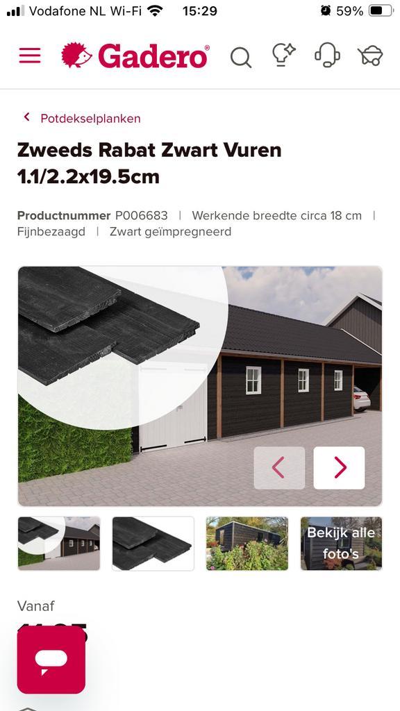 Zweeds Rabat Plank Zwart Vuren 1.1/2.2x19.5cm, Doe-het-zelf en Verbouw, Hout en Planken, Nieuw, Plank, Overige houtsoorten, 300 cm of meer