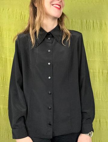 Vintage blouse, maat 40/L, - zwart 