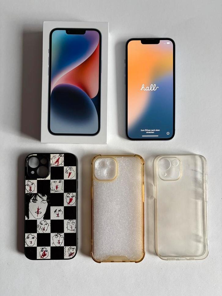 Apple iPhone 14 | 128 GB | Blauw | Krasvrij! | Inc hoesjes, Telecommunicatie, Mobiele telefoons | Apple iPhone, Zo goed als nieuw