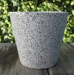Plantenpot beton wit/zwart gespikkeld 22 x 25 cm, Rond, Ophalen of Verzenden, Zo goed als nieuw, Beton