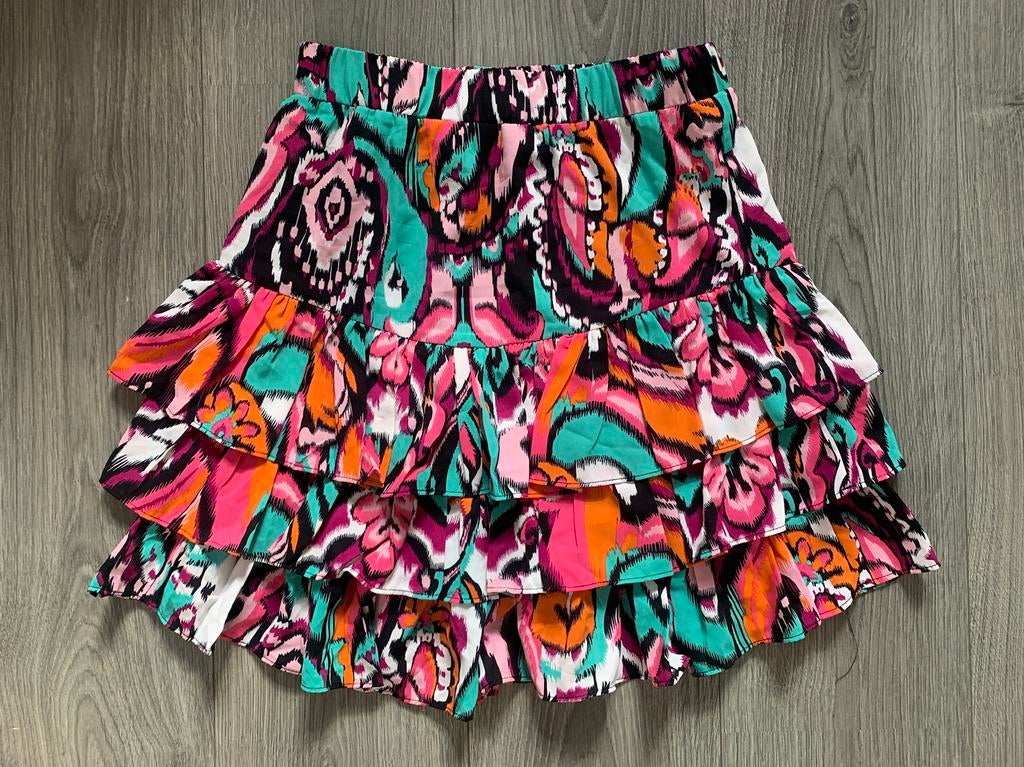 ivivi dames multicolor boho ibiza ruffle skirt rok mt S, Ophalen of Verzenden, Zo goed als nieuw, Knielengte, Roze