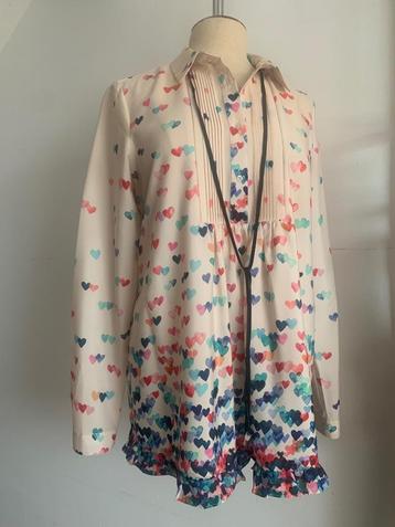 Twinset blouse lange mouw hartjes print beige blauw 38/M beschikbaar voor biedingen