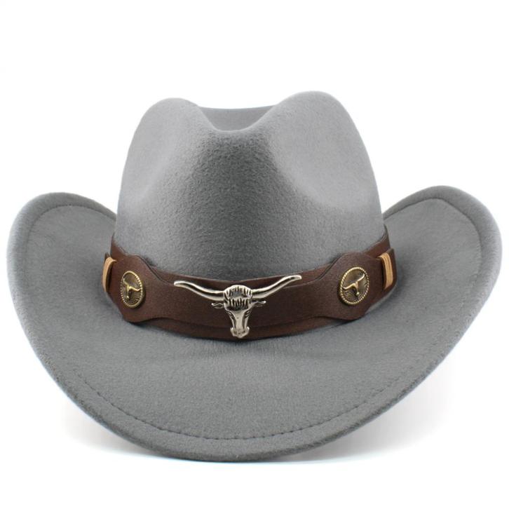 Grijze cowboy hoed met stierenkop / heren dames, Kleding | Heren, Hoeden en Petten, Nieuw, Hoed, Verzenden