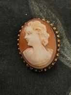 Gouden Antieke broche : schelp camee, portret dame, Sieraden, Tassen en Uiterlijk, Antieke sieraden, Ophalen of Verzenden, Goud