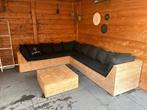 Houten loungeset met all weather kussens, Tuin en Terras, Tuinsets en Loungesets, Ophalen, Bank, Steigerhout, Zo goed als nieuw
