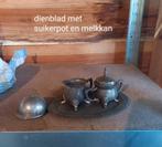 Tinnen roomstelletje dienblad met suiker en melkpotje (samen, Ophalen of Verzenden