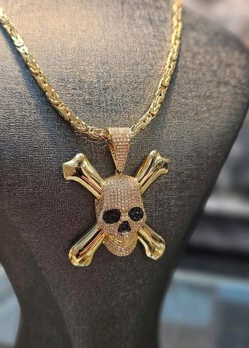 Prachtig Skull 14k gouden hanger met zirkonia steen  beschikbaar voor biedingen