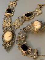 Antieke zilveren set met camee + granaat: collier en armband, Sieraden, Tassen en Uiterlijk, Verzenden, Zilver, Ketting, Met edelsteen