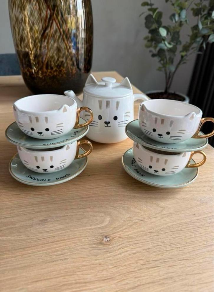 Theeservies Hema Katten Design, Huis en Inrichting, Keuken | Servies, Zo goed als nieuw, Compleet servies, Effen, Keramiek, Ophalen