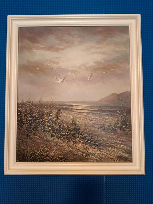 Olieverfschilderij Kustlandschap - Gesigneerd Mark, Antiek en Kunst, Kunst | Schilderijen | Klassiek, Ophalen of Verzenden