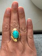 Vintage ring 14 karaat goud met grote turkoois maat 18, Ophalen of Verzenden, Zo goed als nieuw, Goud, Dame