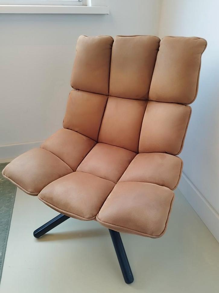 Cognac kleurige fauteuil Daan, Huis en Inrichting, Fauteuils, Gebruikt, Metaal, Stof, 75 tot 100 cm, 75 tot 100 cm, Ophalen