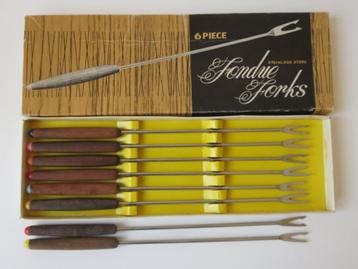 8 vintage stainless steel met houten fonduevorken beschikbaar voor biedingen