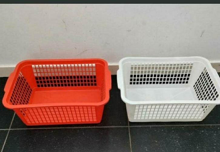 MANDJES,Oranje,Wit,ruit,stevig,Vintage,Handvat,Boodschap, Doe-het-zelf en Verbouw, Kratten en Dozen, Zo goed als nieuw, Overige typen