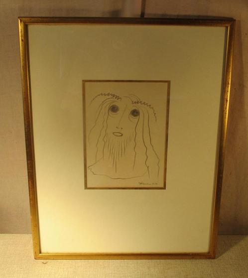 Mooi Moderne Tekening 'Bok met Baard' - Rita Toelen, Antiek en Kunst, Kunst | Schilderijen | Modern, Ophalen of Verzenden