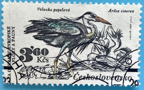 18. Tsjechoslowakije / Vogels - Blauwe Reiger met kuikens, Postzegels en Munten, Postzegels | Thematische zegels, Gestempeld, Dier of Natuur