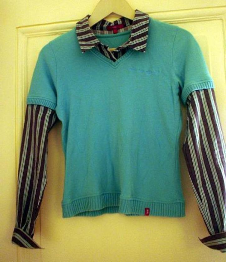 EDC, leuk shirt/bloes in aqua met grijs, Kinderen en Baby's, Kinderkleding | Maat 164, Zo goed als nieuw, Meisje, Shirt of Longsleeve