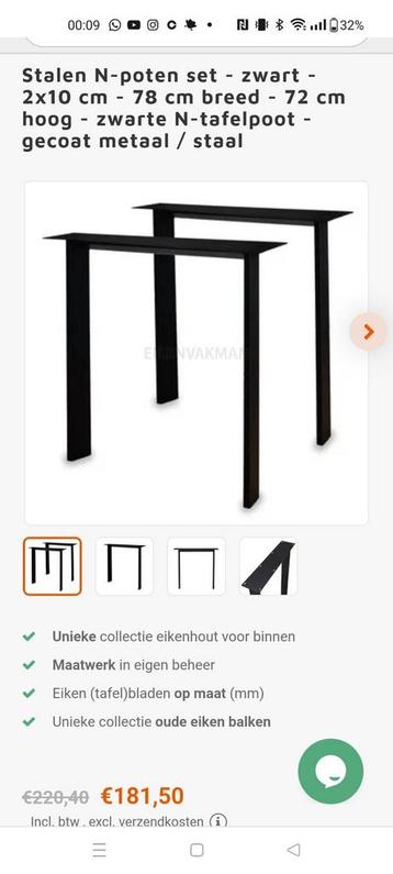 Nieuwe zwart stalen n tafelpoot 2 stuks beschikbaar voor biedingen