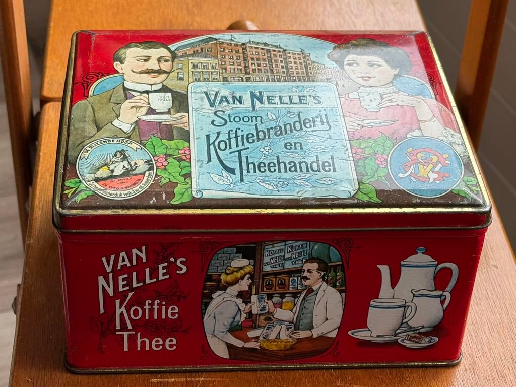 Vintage Van Nelle koffiebranderij en theehandel blik, Ophalen of Verzenden, Gebruikt, Gebruiksvoorwerp