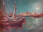 Achille Sengier: 'Havenzicht bij volle maan', Antiek en Kunst, Ophalen of Verzenden
