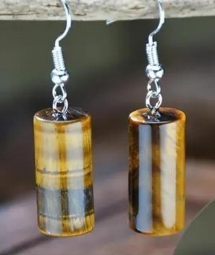Oorbellen met tijgeroog, Sieraden, Tassen en Uiterlijk, Oorbellen, Nieuw, Hangers, Overige materialen, Bruin, Met edelsteen, Ophalen of Verzenden