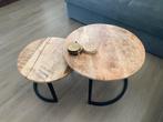 Industriële Tafelset - echt hout & metaal, Huis en Inrichting, Tafels | Bijzettafels, Rond, Zo goed als nieuw, Ophalen, 45 tot 60 cm