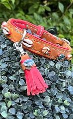 Leuke halsband cognac leer koraal nappa schelp deco 32-40 cm, Ophalen of Verzenden, Handgemaakt, Nieuw