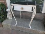 Bijzettafel nachtkastje wit smeedijzer + zwart glas tafeltje, Antiek en Kunst, Ophalen of Verzenden