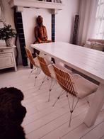 Stoere witte grote eettafel met bankje en 3 stoelen, Huis en Inrichting, Ophalen, 200 cm of meer, 50 tot 100 cm, Zo goed als nieuw