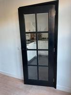 Hard houten deur met facetglas rechts draaiend, Doe-het-zelf en Verbouw, Deuren en Horren, Ophalen, Gebruikt, Binnendeur, 200 tot 215 cm