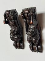 2x Handgesneden beeld wandornament Satyr antiek, Antiek en Kunst, Ophalen