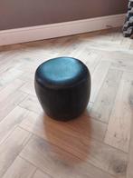 Zwart leren poefje, Ophalen, Gebruikt, Rechthoekig