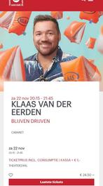 Klaas van der eerden 2 kaartjes speeldoos Baarn za: 22 nov., Tickets en Kaartjes, Twee personen, Oktober