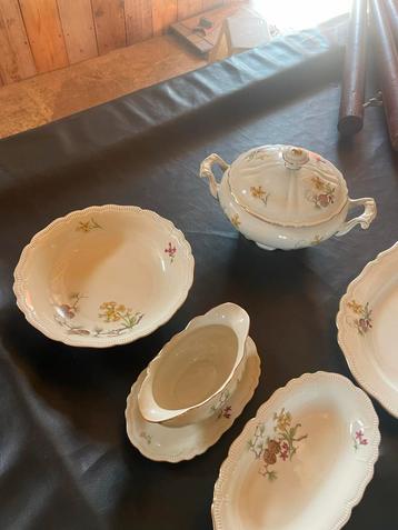 Antiek Servies met Borden en Schalen Bloemmotief Oude Boden  beschikbaar voor biedingen
