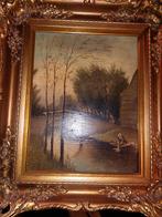 Schilderij met winterlandschap in gouden lijst, Antiek en Kunst, Ophalen