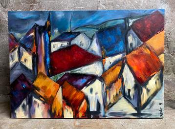 Abstract olieverfschilderij van Cocky Holsbergen 70 x 100 cm beschikbaar voor biedingen