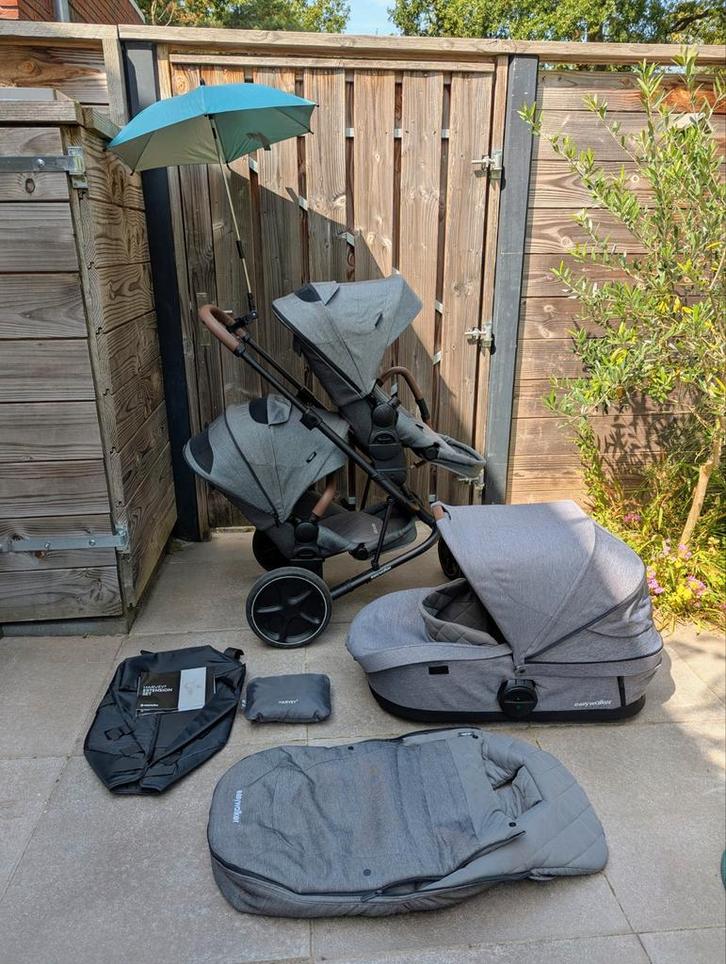 Duo Kinderwagen Easywalker Harvey 3 Extensions set + parasol, Kinderen en Baby's, Kinderwagens en Combinaties, Zo goed als nieuw