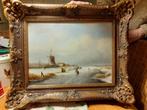 Antiek Olieverf Schilderij - Winterlandschap met Molen, Ophalen of Verzenden