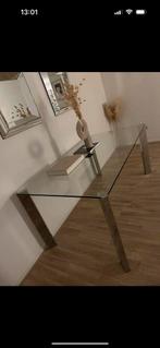 Eettafel chromen poten met glas 160 cm, 50 tot 100 cm, Glas, Rechthoekig, Ophalen of Verzenden